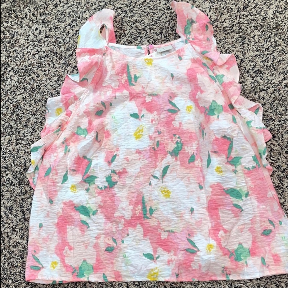 A New Day Bohemian Ruffle Sleeveless Floral Blouse Woman’s Var Sizes  | NWT